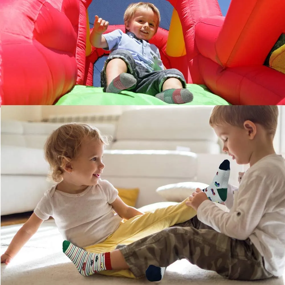 Tphon Toddler Boy Socks with Grips 12 Pairs Kids Anti Slip Cotton Crew Socks for Boys, Girls 1-7 Years