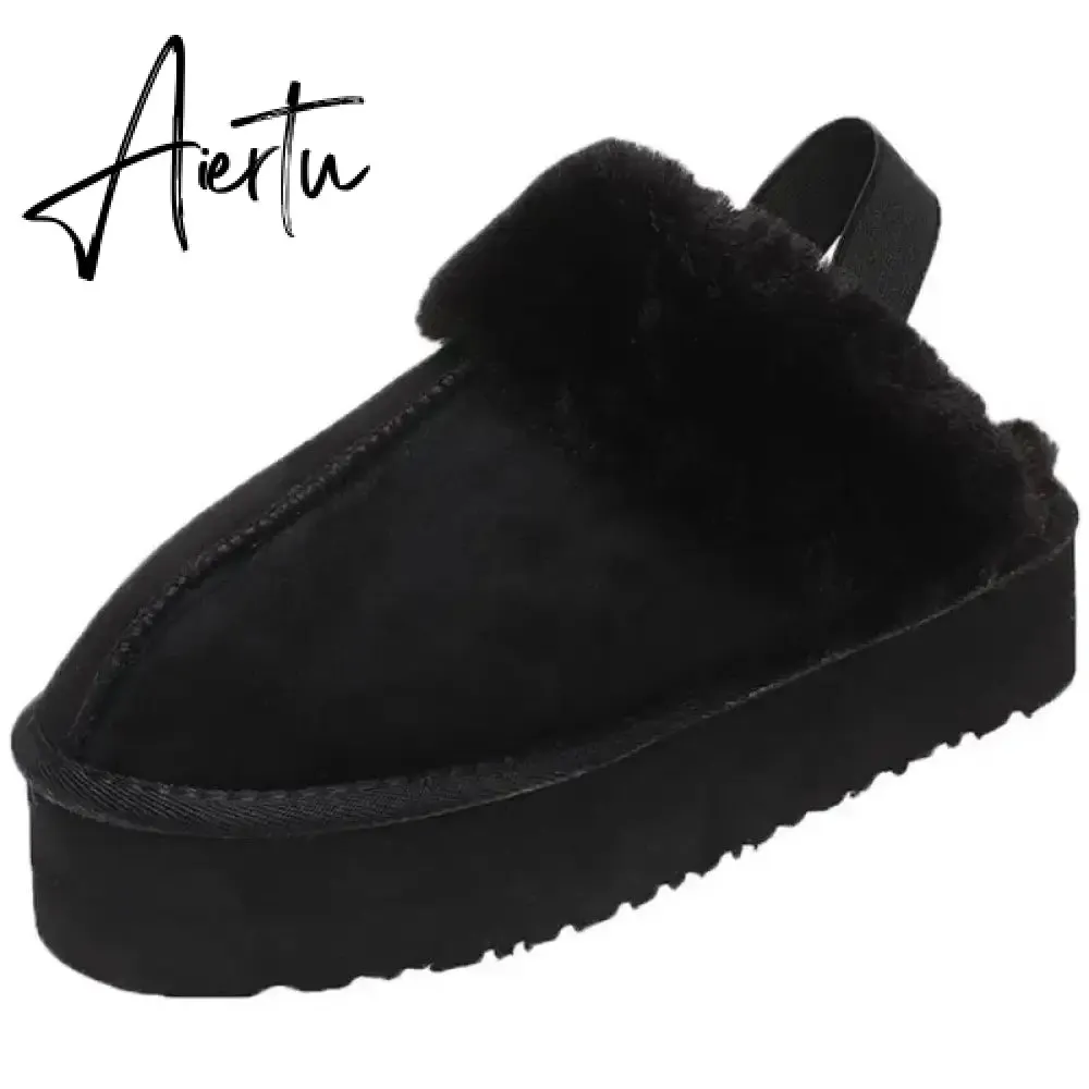Winter Women Fur Slippers Warm Boots Platform Flip Flops  New Short Plush Flats Home Cotton Shoes Suede Mules Ladies Boots